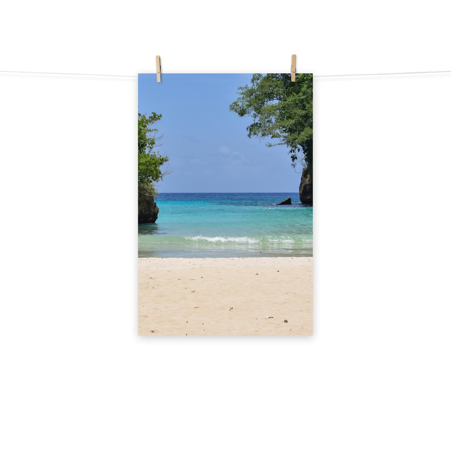 A photo of the Caribbean Sea from the beach at Frenchman's Cove in Portland, Jamaica.