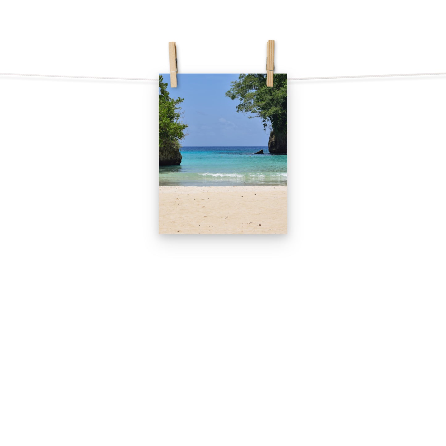 A photo of the Caribbean Sea from the beach at Frenchman's Cove in Portland, Jamaica.